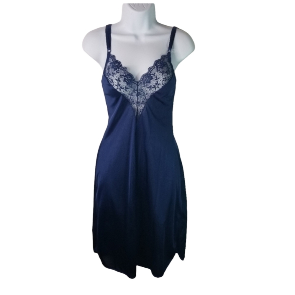 Vtg 70s angela by bestform blue lace slip dress lingerie - Picture 2 of 7